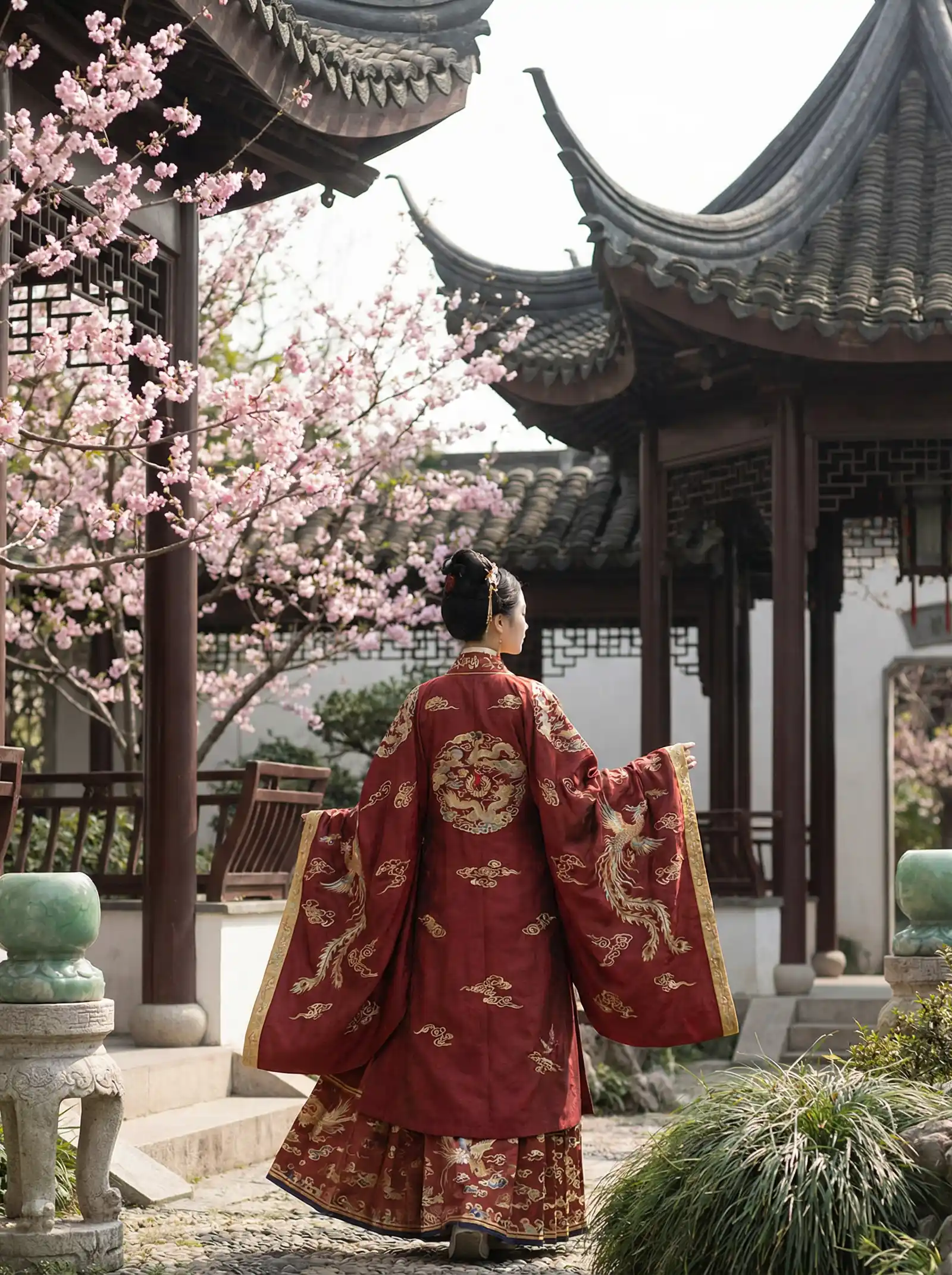 女娲出装 明制汉服红色凤凰刺绣